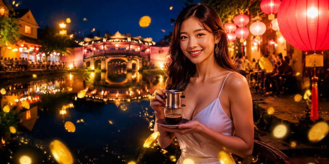 Người dùng thư giãn tại quán cà phê Hội An, xem thưởng cá cược trực tuyến trên điện thoại